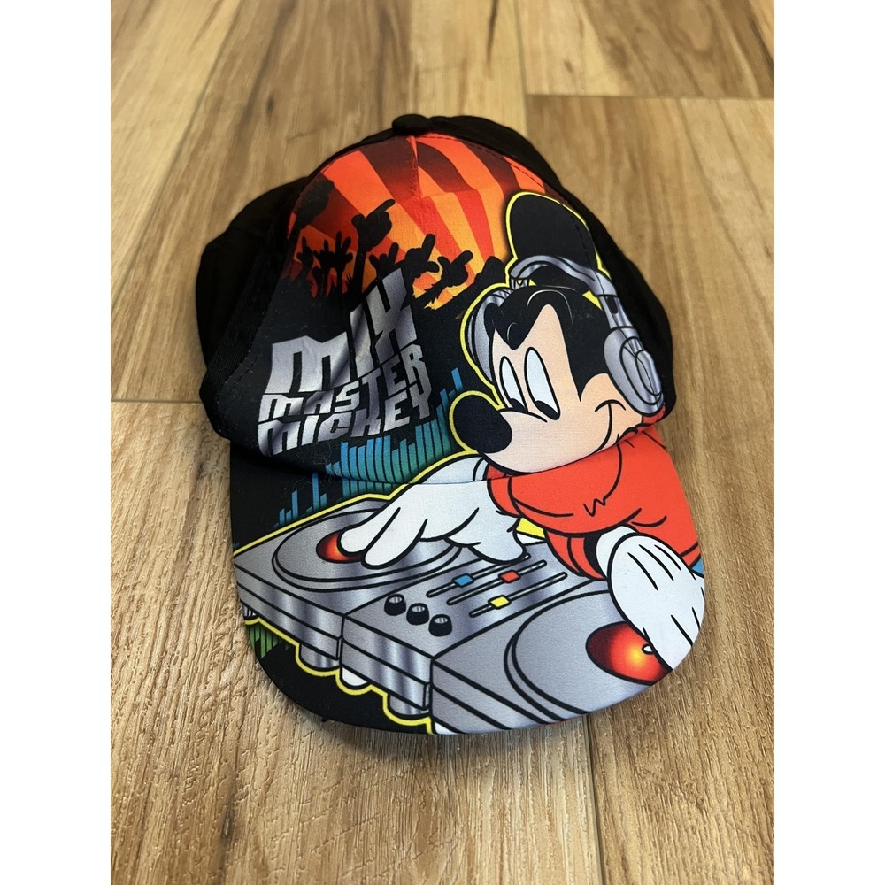 Disney Mickey Mouse Hat Cap Snap Back Boys Black Red Mix Master DJ Graphic Music